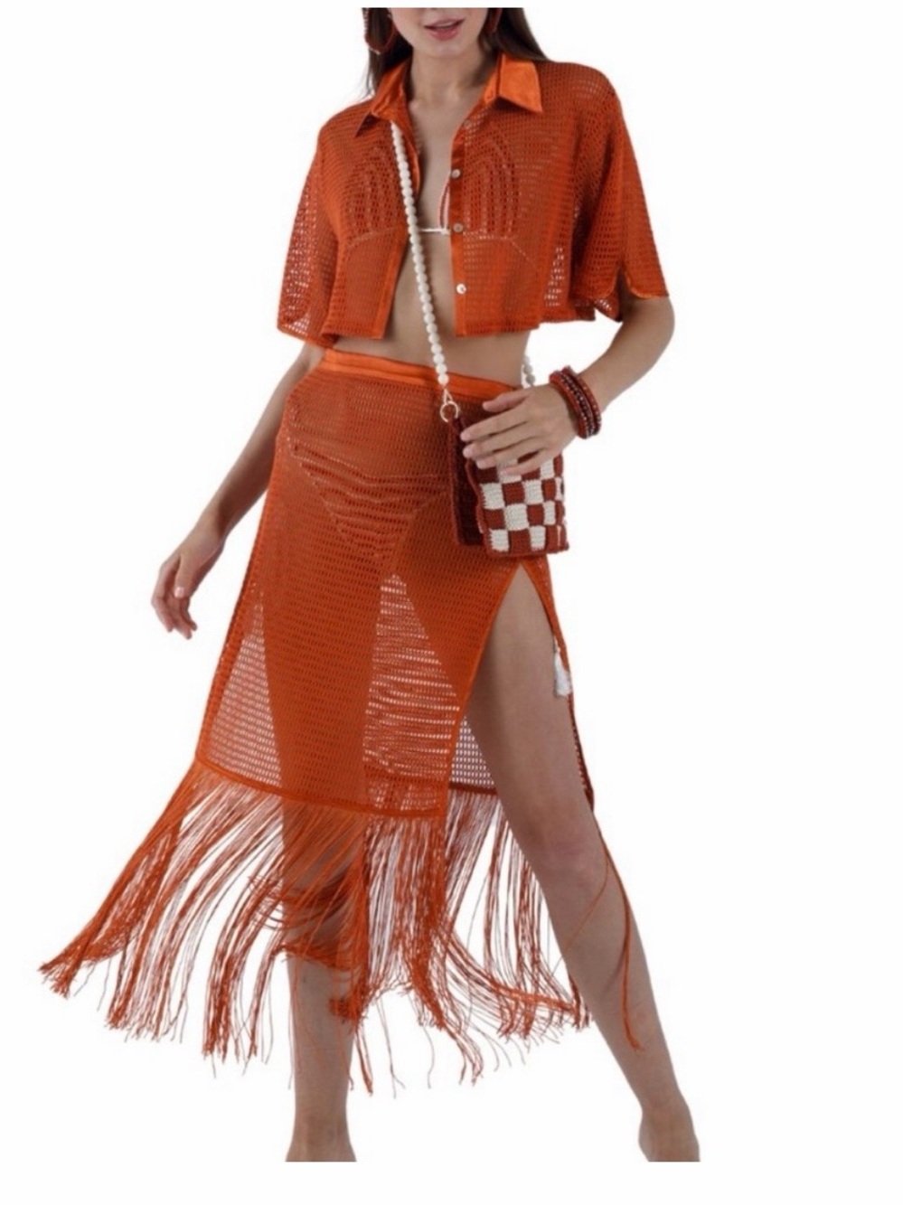 NWT My Beachy Side Crochet Crop Top & Maxi Skirt in Burnt Orange